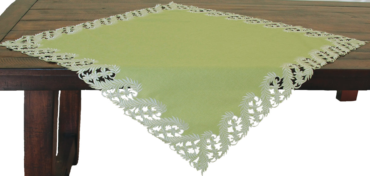 Xia Home Fashions Laurel Green Table Topper Embroidery Cutwork 34x34 Green
