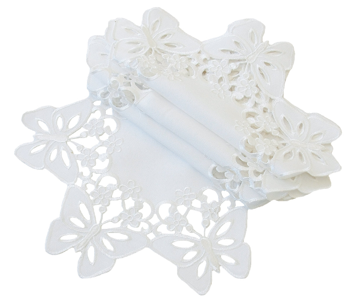 Xia Home Fashions Primavera Doilies / Placemats Embroidery Cutwork 8 Inch Round White Set of 4
