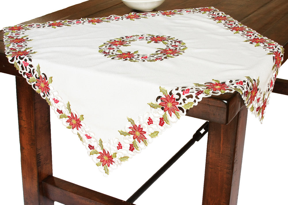 XD14782 Poinsettia Lace Table Topper 34x34