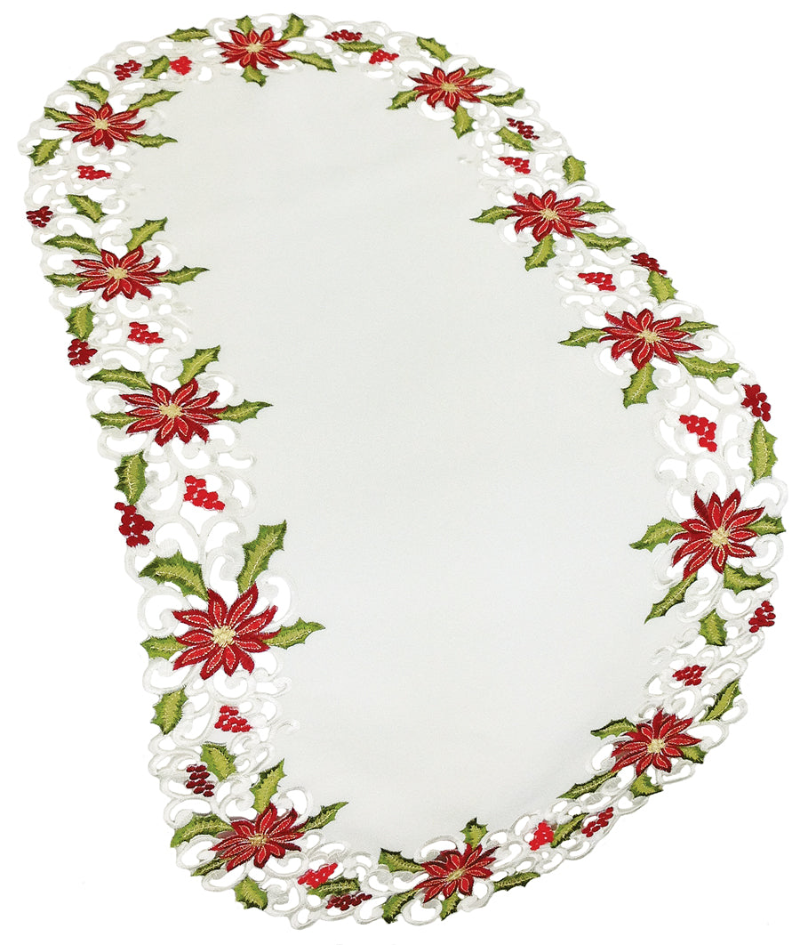 XD14782 Poinsettia Lace Table Runner 16x34