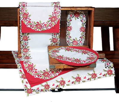 XD14782 Poinsettia Lace Table Topper, 34"x34"