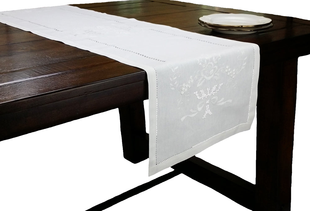XIA HOME FASHIONS Napa Sonoma Florals Embroidered Hemstitch Table Runner, 15x54, White