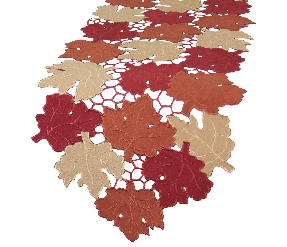 XD14981 Cutwork Leaves Table Runner, 13"x70"