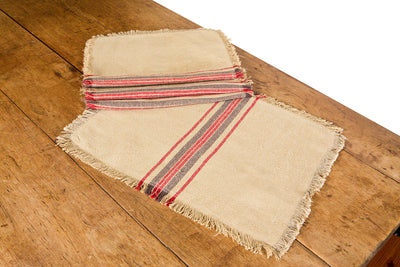 Xia Home Fashions Linen Stripe Placemats Yarn Dyed Fringe 14x20 Natural Set of 4