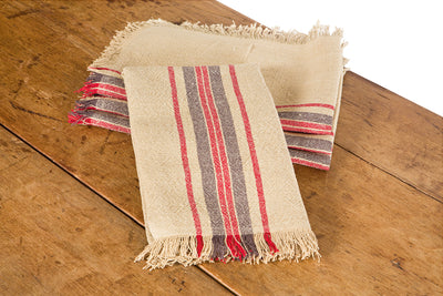 Xia Home Fashions Linen Stripe Tea Towels Yarn Dyed Fringe 14x22 Natural Set of 4