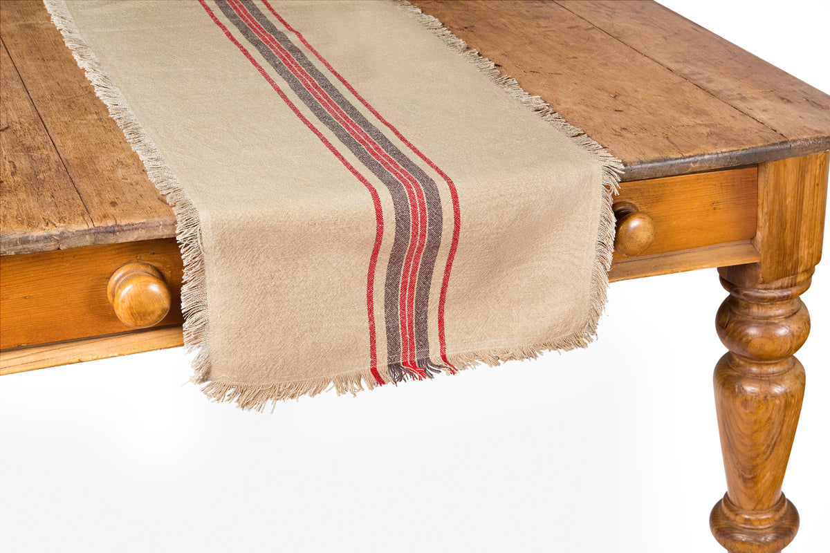 Xia Home Fashions Linen Stripe Table Runner Yarn Dyed Fringe 16x36 Natural