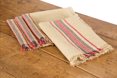 Xia Home Fashions Linen Stripe Napkins Yarn Dyed Fringe 20x20 Natural Set of 4