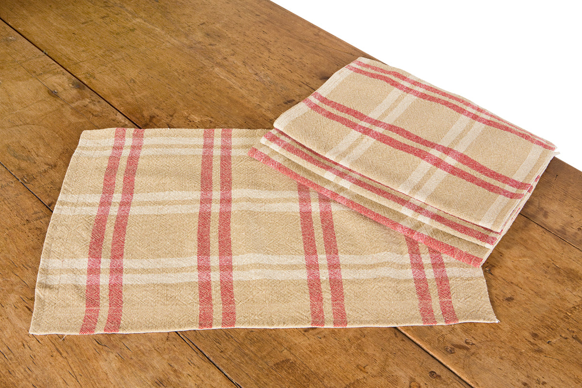 Xia Home Fashions Linen Check Placemats Yarn Dyed Fringe 14x20 Natural Set of 4