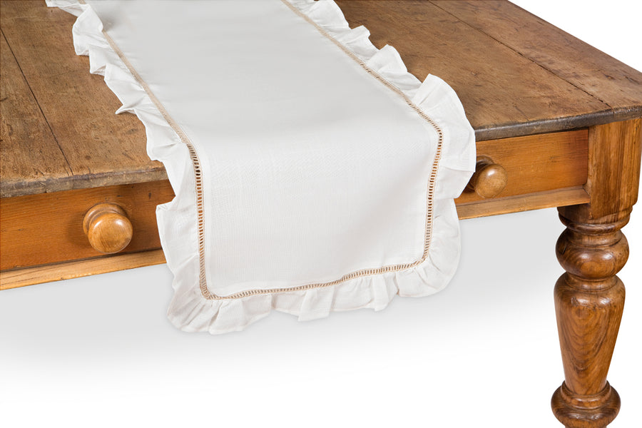 XD15105 Hemstitch/Ruffle Trim Table Runner
