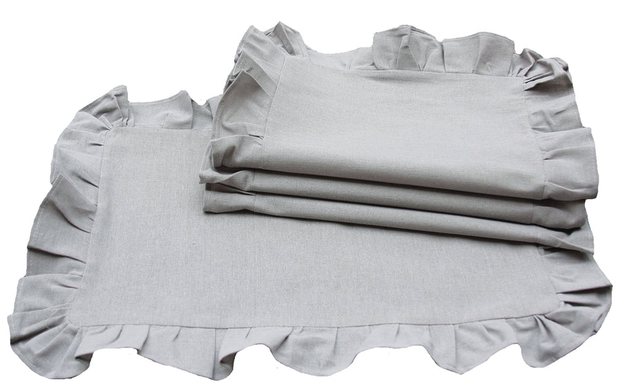 XD15109 Ruffle Trim Solid Placemats, 14"x20", Set of 4