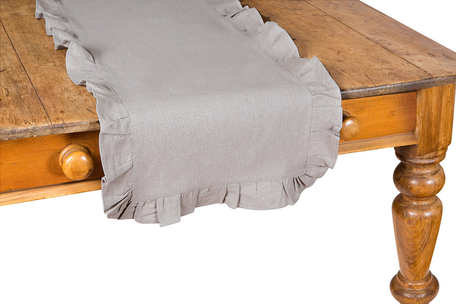 XD15109 Ruffle Trim Solid Table Runner