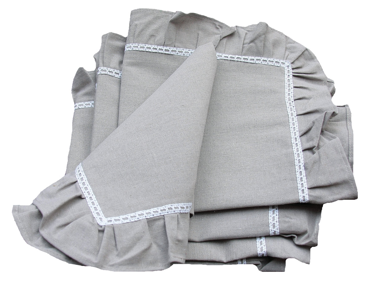 Xia Home Fashions Hemstitch Ruffle Trim Napkins 20x20 Taupe Set of 4