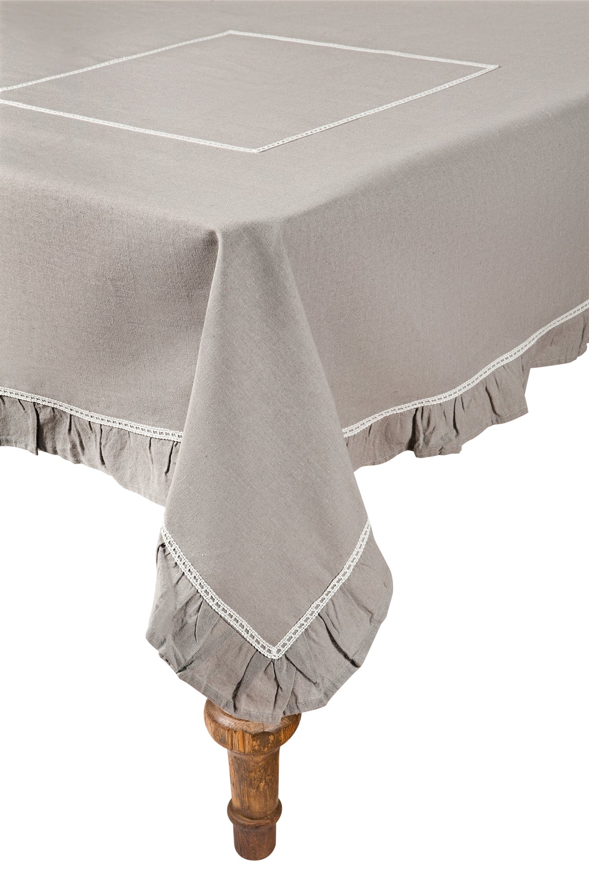 Xia Home Fashions Hemstitch Ruffle Trim Tablecloth 60x84 Taupe