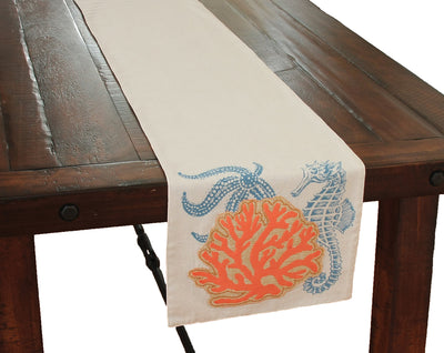 Xia Home Fashions Applique Sea Life Coral Table Runner 13x72 Sand