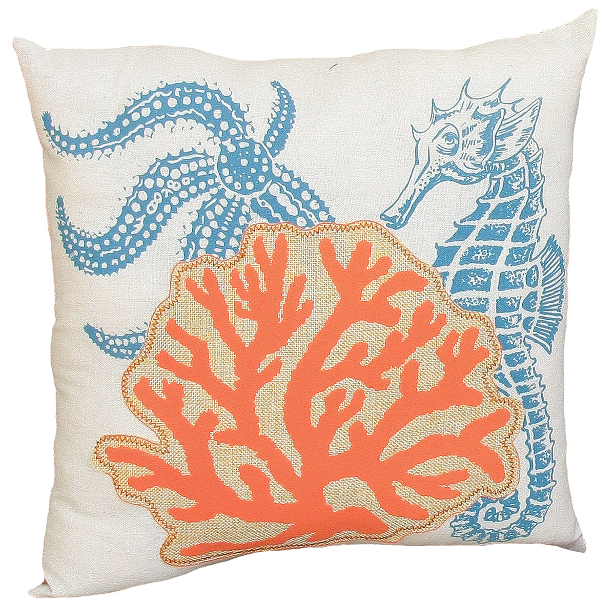 Xia Home Fashions Applique Sea Life Coral Pillow 18x18 Sand