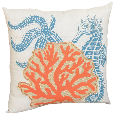 Xia Home Fashions Applique Sea Life Coral Pillow 18x18 Sand