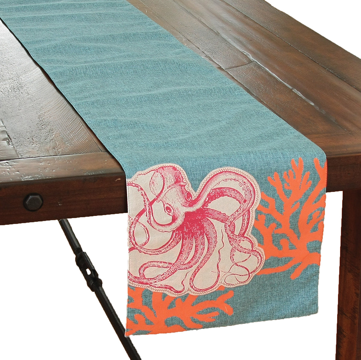Xia Home Fashions Applique Octopus Table Runner 13x72 Sand