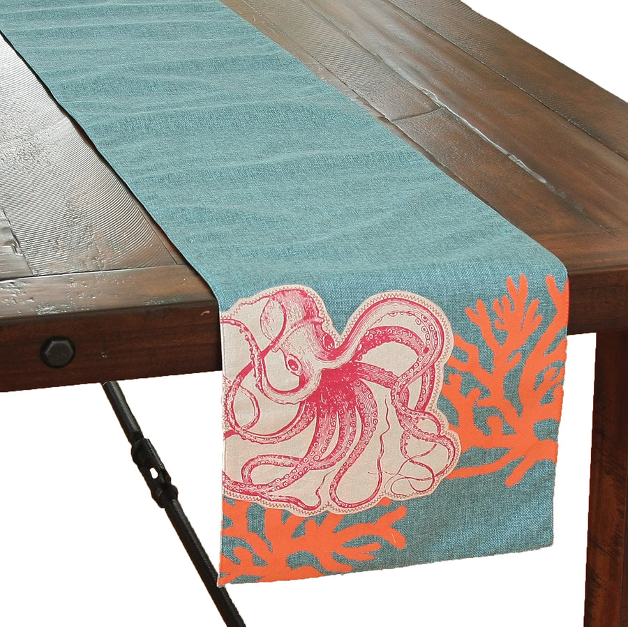 XD15138 Applique Octopus Coastal Table Runner, 13.5"x72"