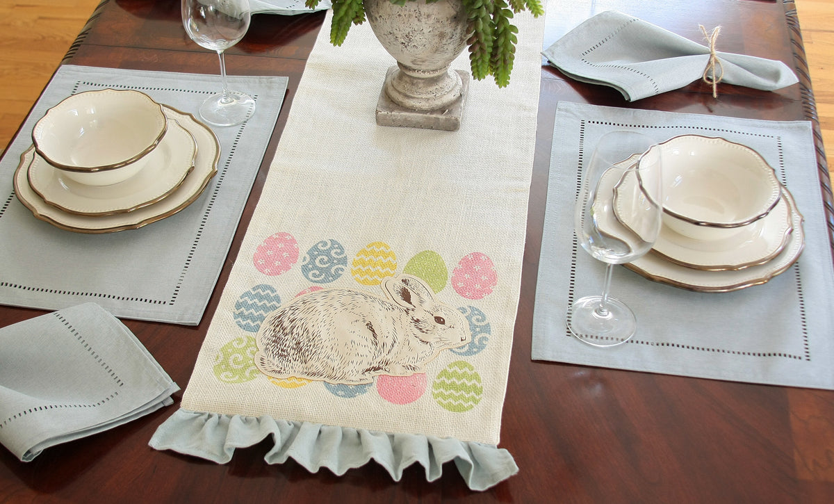 XD15151 Bunny Eggs Printed Appliqué Jute Table Runner 13x36