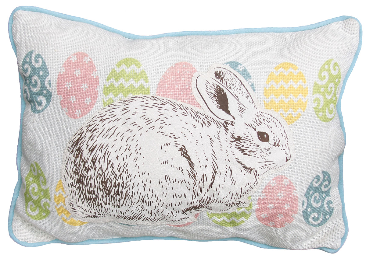 XD15151 Bunny Eggs Applique Jute Pillow,13"x18"