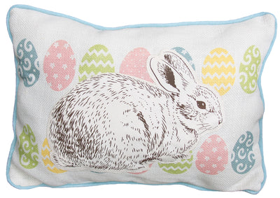 XD15151 Bunny Eggs Printed Appliqué Jute Pillow 13x18