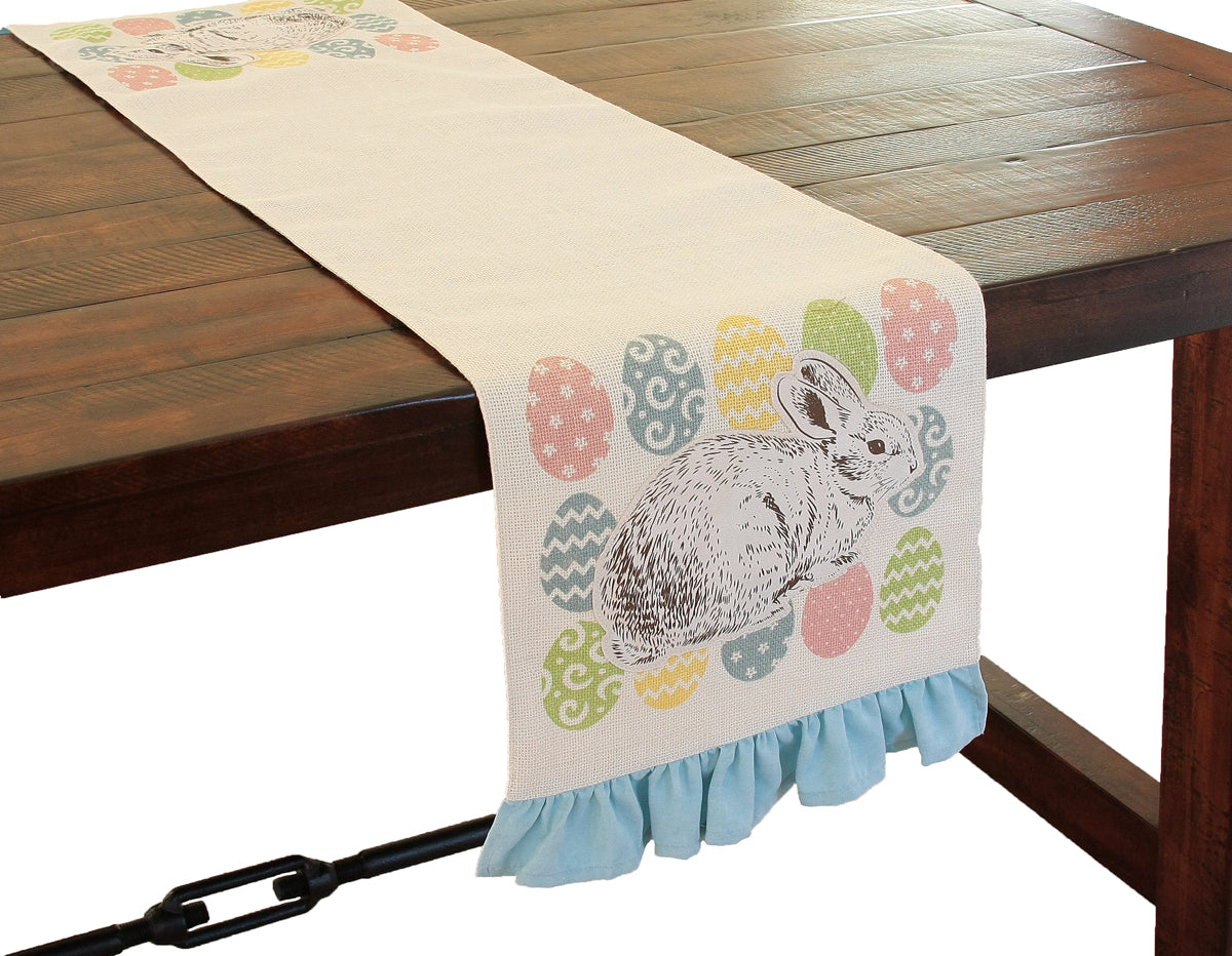 XD15151 Bunny Eggs Printed Appliqué Jute Table Runner 13x36