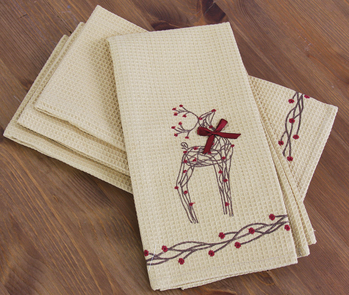 XD15814 – Xia Home Fashions Rustic Reindeer Tea Towels, 16"x22", Set of 4