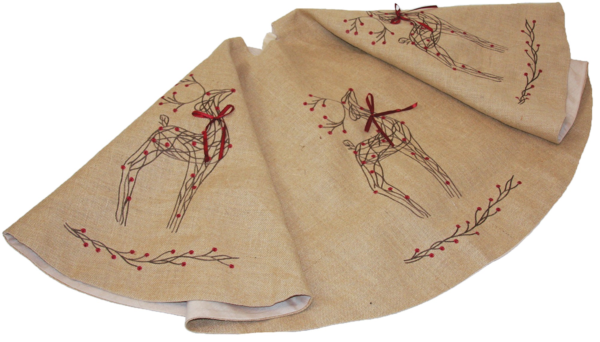 XD15814 Rustic Reindeer Jute Tree Skirt, 56"Round