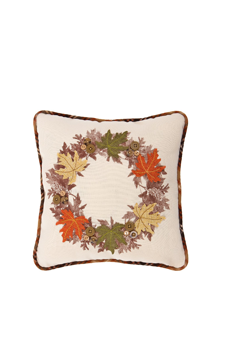 XD15833 Maple Wreath Embroidered Decorative Pillow 14x14