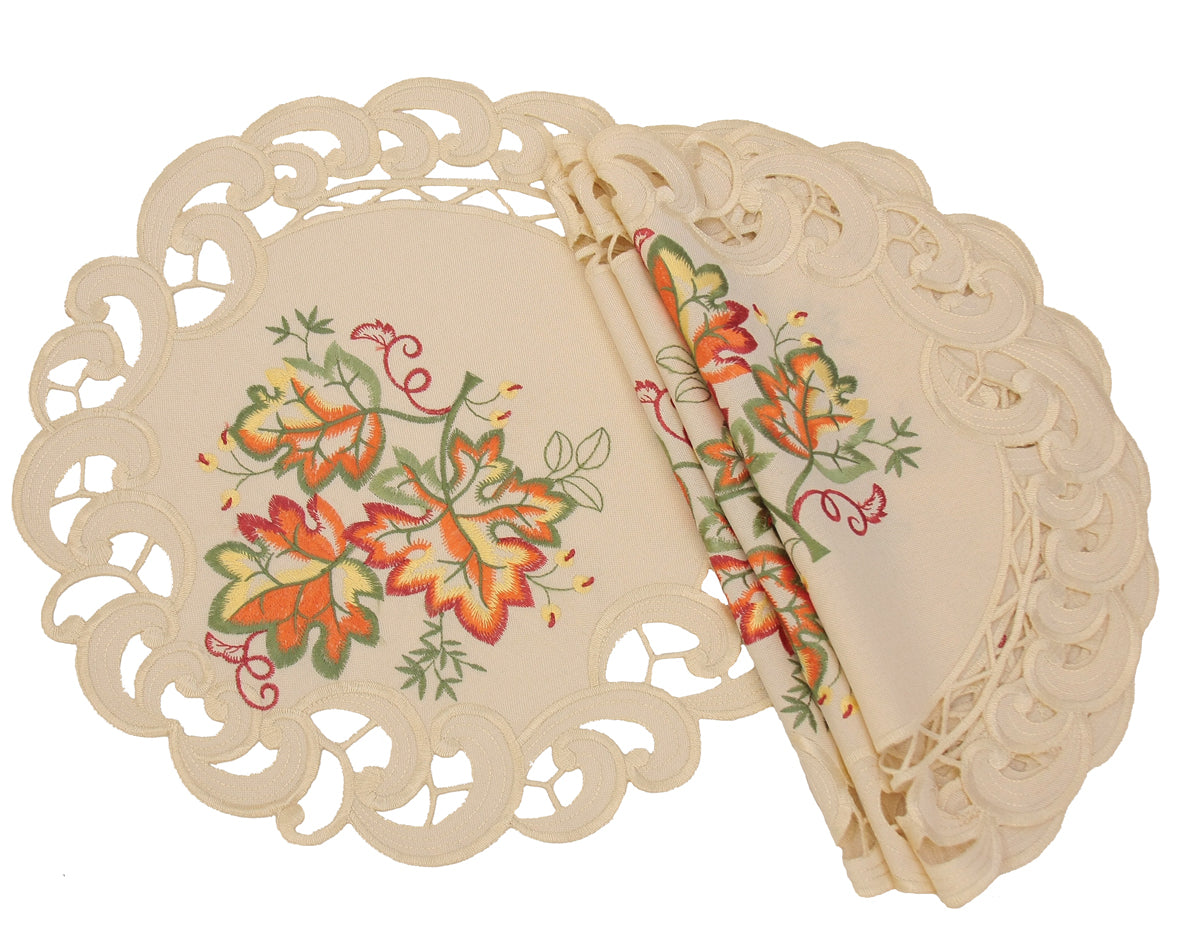 XD160919 Thankful Leaf Round Doilies 12 Set of 4