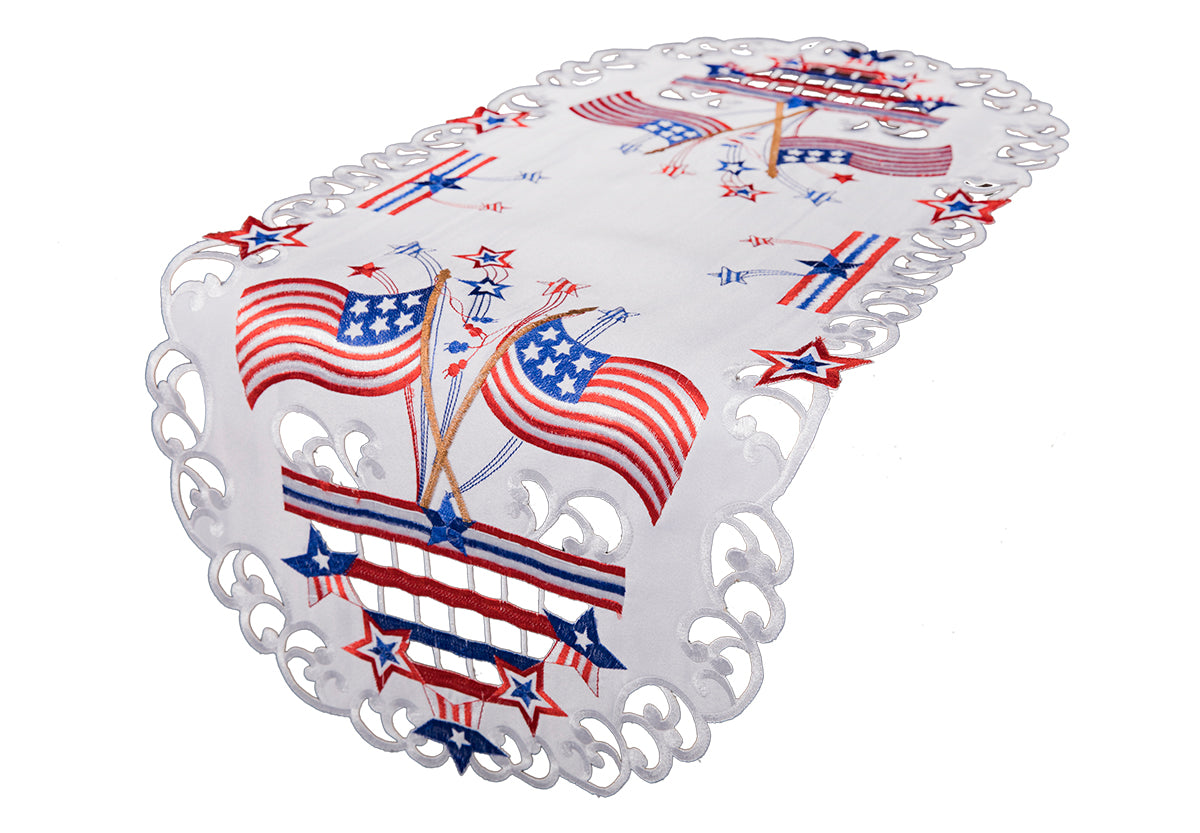 XIA HOME FASHIONS Star Spangled Embroidered Cutwork Table Runner 15x34
