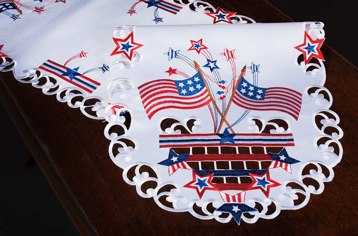 XIA HOME FASHIONS Star Spangled Embroidered Cutwork Table Runner 15x34