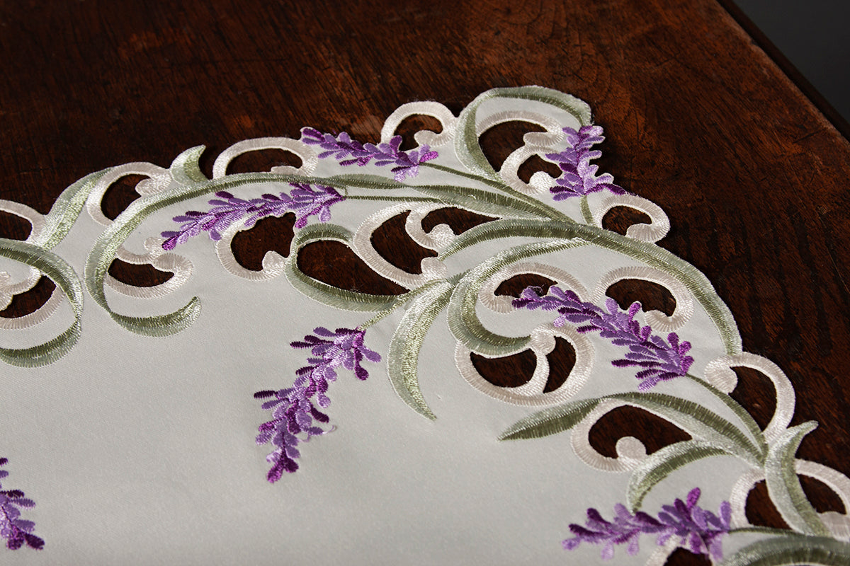 Xia Home Fashions Lavender Lace Embroidered Cutwork Table Runner 15x34