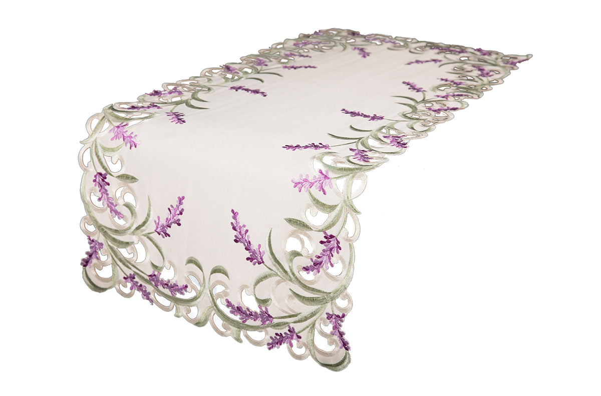 Xia Home Fashions Lavender Lace Embroidered Cutwork Table Runner 15x34