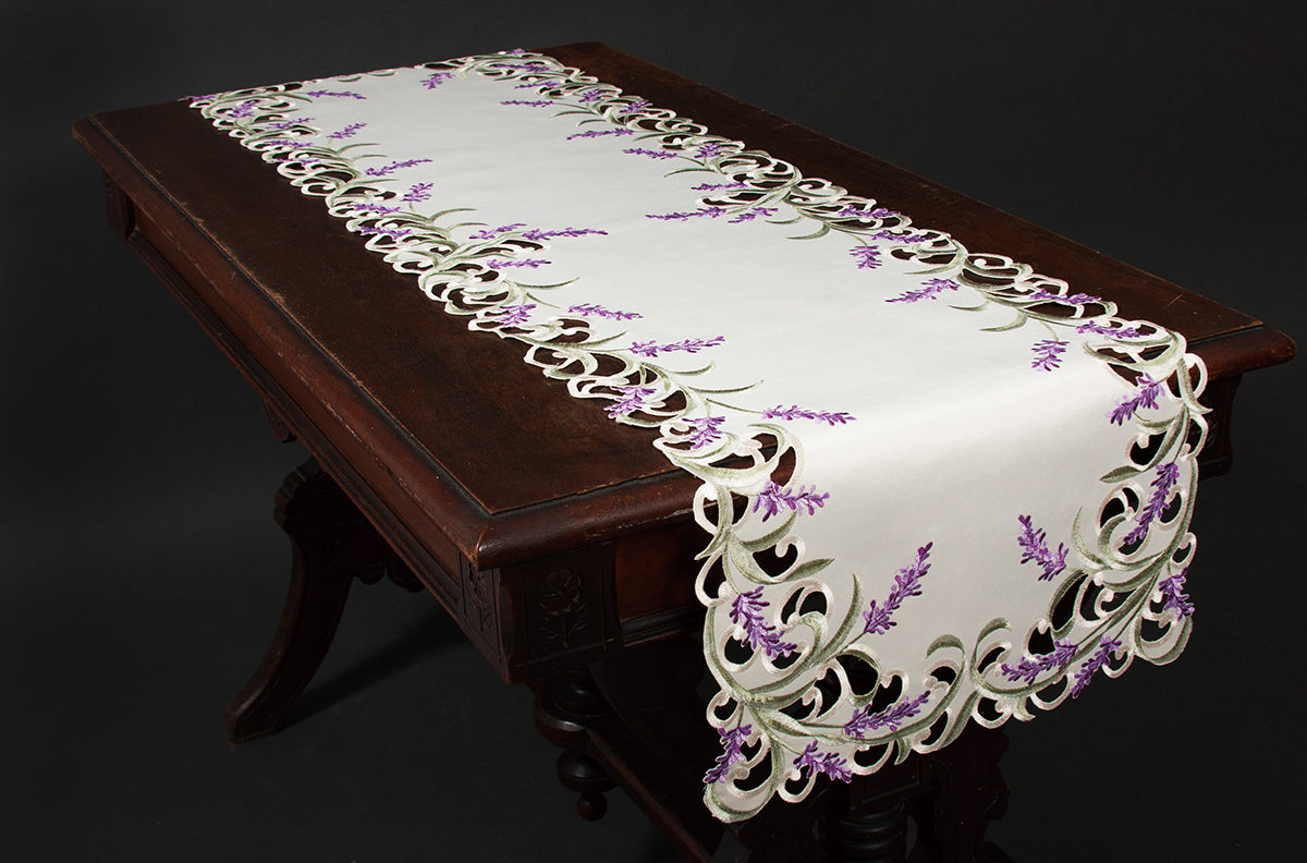 Xia Home Fashions Lavender Lace Embroidered Cutwork Table Runner 15x34