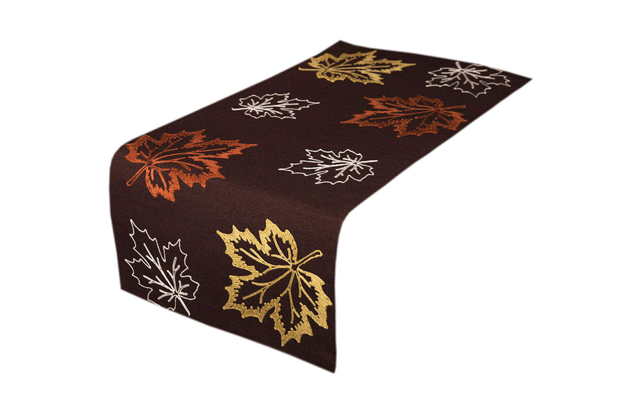 XD17143 Rustic Autumn Embroidered Table Runner Coffee 16x36