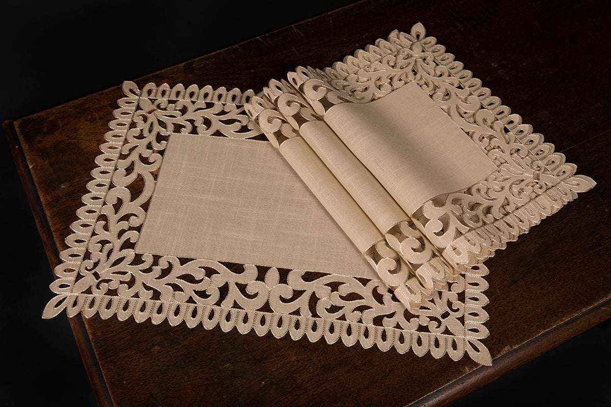 Xia Home Fashions Vine Embroidered Cutwork Placemats Set of 4 14x20