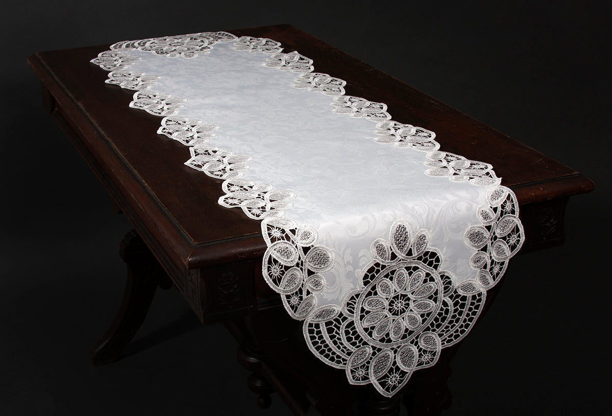 Xia Home Fashions Antebella Embroidered Cutwork Table Runner 15x53 White