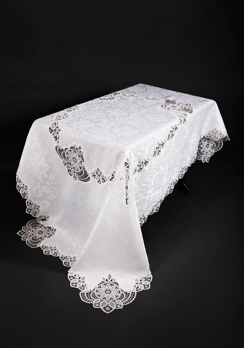 Xia Home Fashions Antebella Embroidered Cutwork Tablecloth 60x84 White