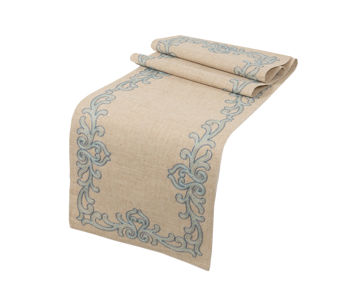 Xia Home Fashions Celeste Glistening Embroidered Table Runner 16x36 Beige Blue