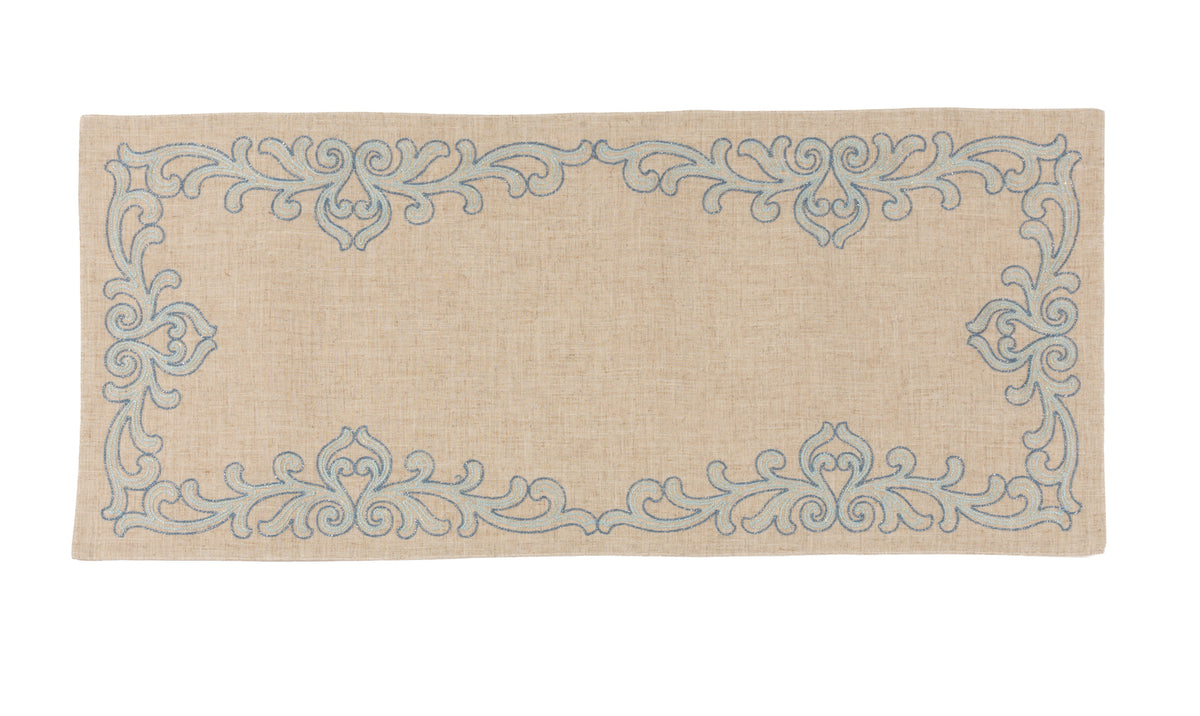 Xia Home Fashions Celeste Glistening Embroidered Table Runner 16x36 Beige Blue