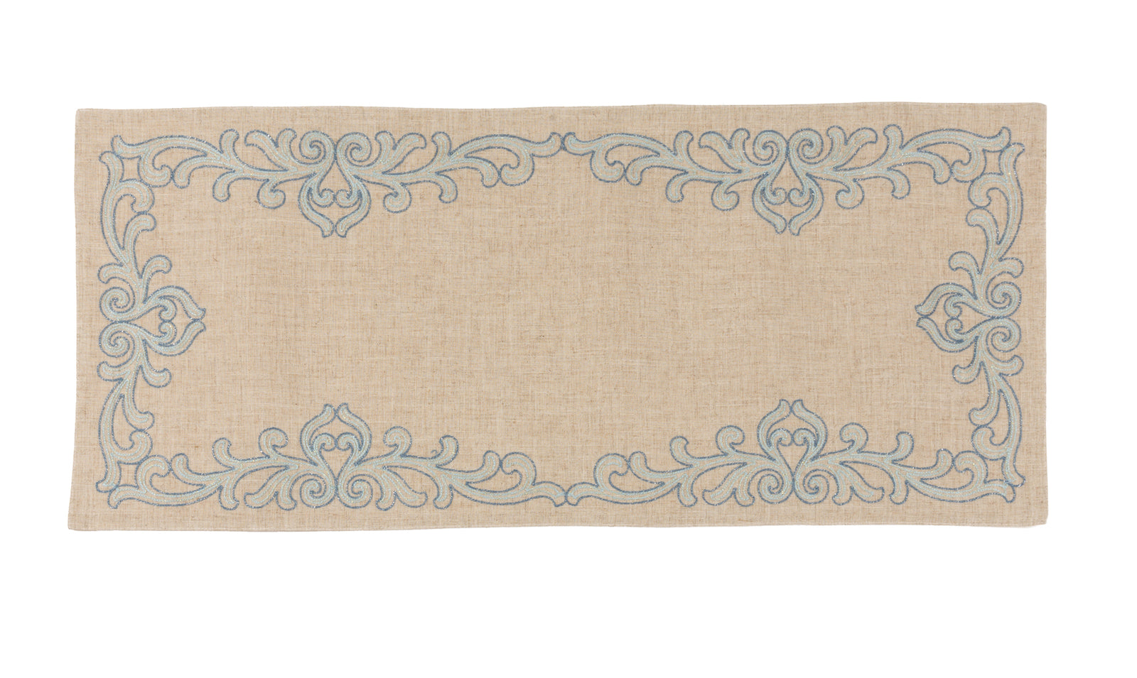 Xia Home Fashions Celeste Glistening Embroidered Table Runner 16x36 Beige Blue
