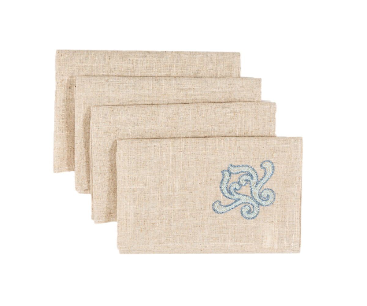Xia Home Fashions Celeste Glistening Embroidered Napkins Set of 4 20x20 Beige Blue