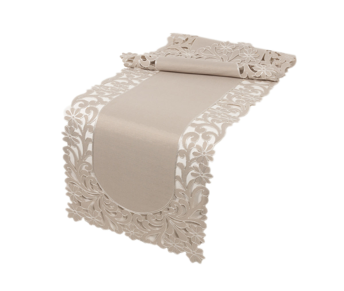 Xia Home Fashions Kurth Florence Floral Cutwork Table Runner 16x36 Taupe