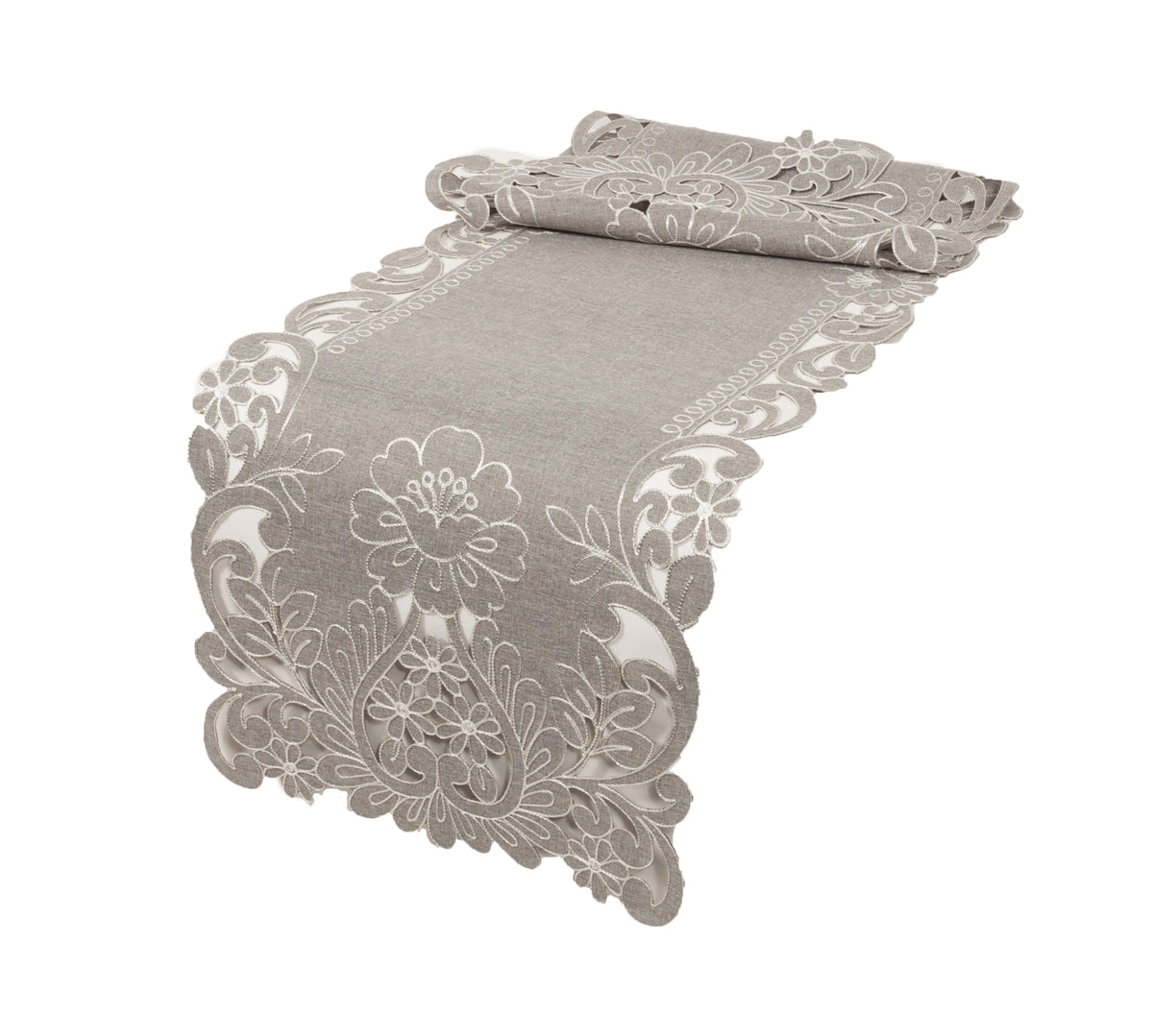Xia Home Fashions Floral Embroidered Cutwork Table Runner 16x36 Grey