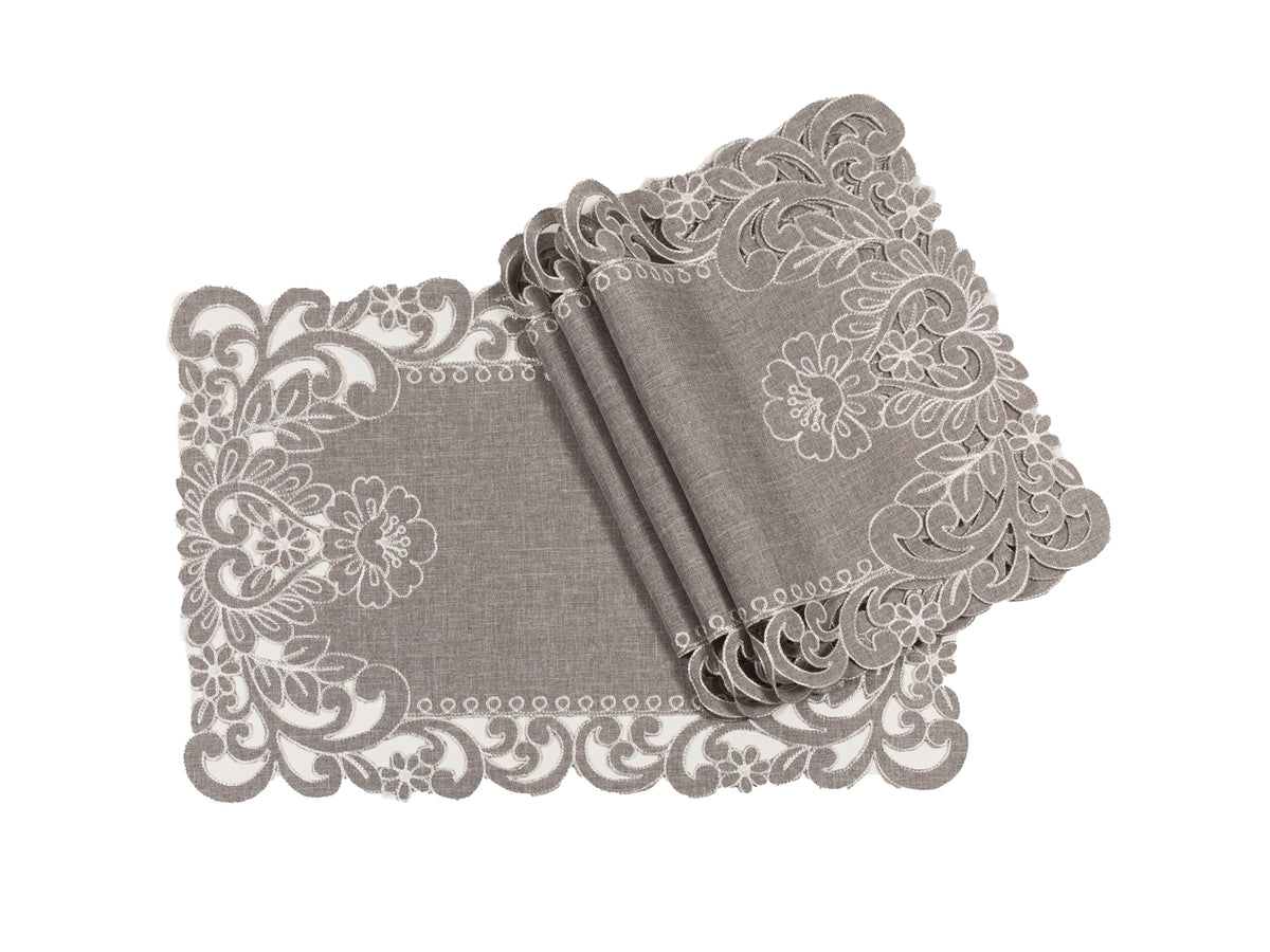 Xia Home Fashions Floral Embroidered Cutwork Placemats Set of 4 14x20 Grey