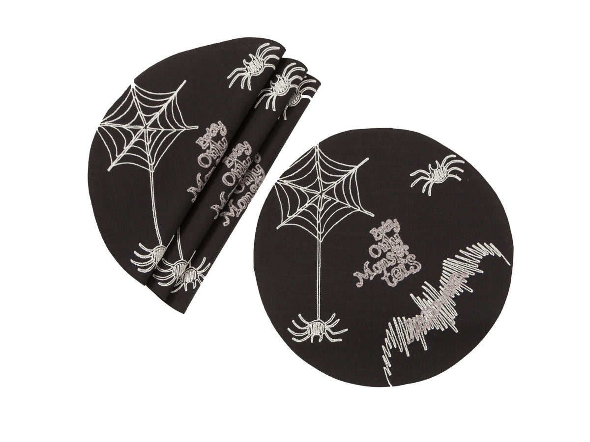 XD18802 Happy Halloween Round Placemat 16in Set of 4 Black