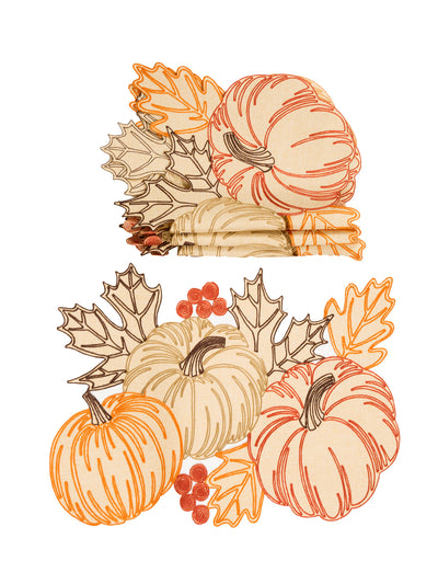 XD18804 Pumpkin Harvest Cutwork Embroidered Placemat Set of 4 14x20