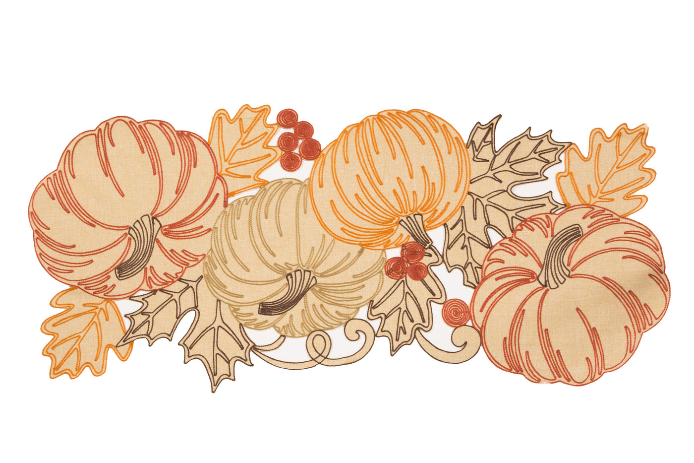 XD18804 Pumpkin Harvest Cutwork Embroidered Table Runner 16x36