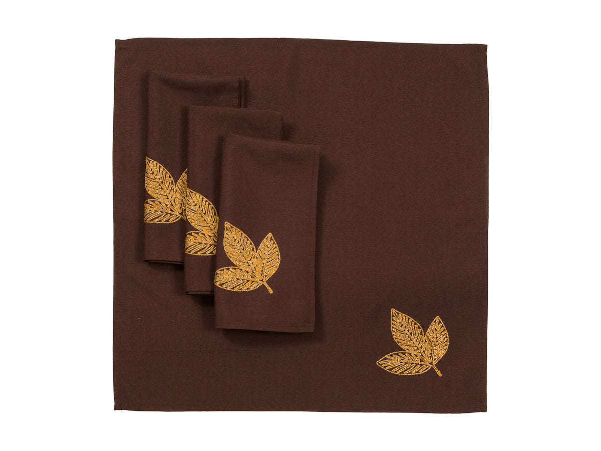 XD18805 Autumn Leaf Cutwork Embroidered Napkin Set of 4 White 20x20